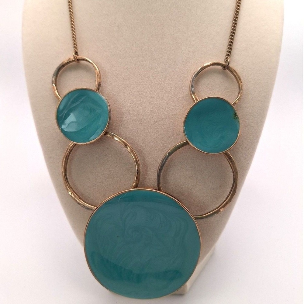 Vintage statement necklace Mod Retro turquoise enamel gold tone